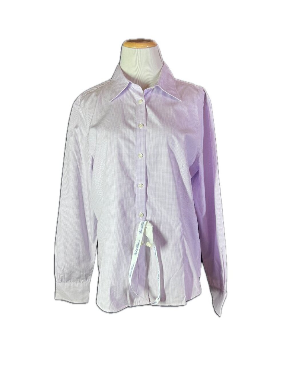 Brooks Brothers Size 14 Fitted Cotton Gingham Long Sleeve Shirt Lavender *Flaw